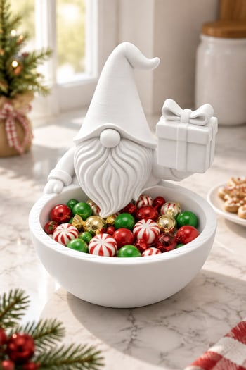Tatil Şekerleme Temalı Noel Cücesi Figürlü Kase - Sunum Kabı Beyaz