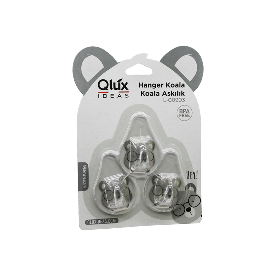 Qlux L-00903 ( 3pcs ) Koala Askı ( Şeffaf Askı ) ( Yapışkanlı Montaj )