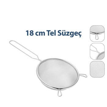 Enfa Enf-1295 ( 18cm ) Tel Süzgeç Metal Saplı Kulaklı