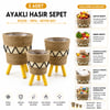 Alvetro Alv-01 ( 3pcs ) Ayaklı Hasır & Ahşap Sepet ( Mix Desen ) ( 18-22-24cm )