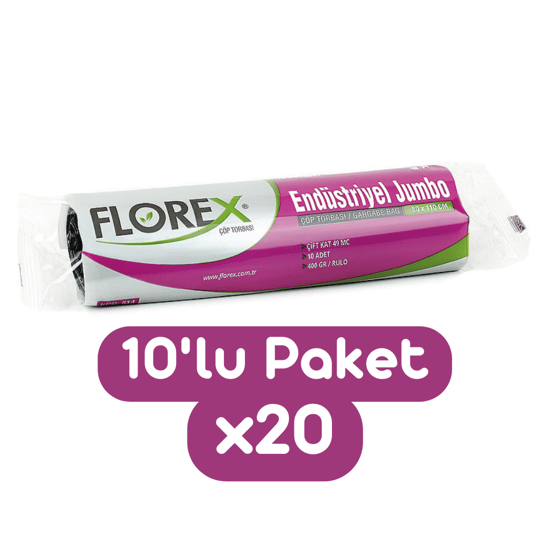 Florex Endüstriyel Jumbo Boy Çöp Torbası 80x110 Cm 10'lu Rulo Siyah 20 Rulo (200 Adet 1 Koli)