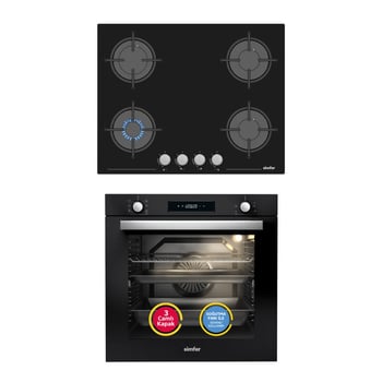 Simfer 8 Fonksiyon Siyah Multi Turbo Dijital 2'li Ankastre Set (fırın + Ocak)