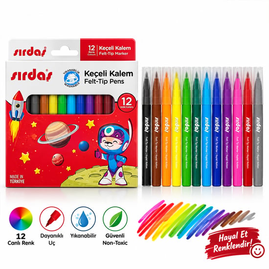Sırdaş Kod-8012 ( 12pcs ) Keçeli Kalem ( Karışık Renk )