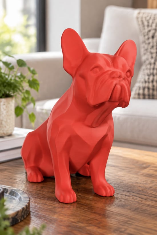 Fransız Bulldog Figürlü Dekoratif Biblo - 19cm Kırmızı