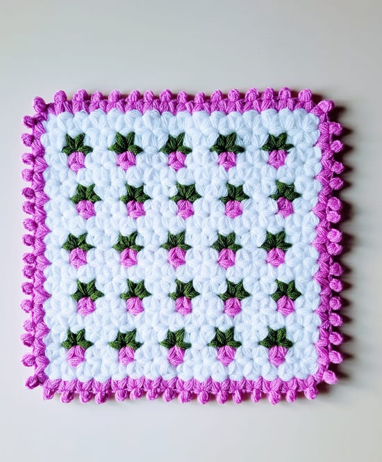 HERŞEY FIRSAT Banyo Lifi Yün El Örmesi Ceyizlik Kare 1 Adet - Lila