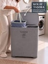 100 Litre Çift Bölmeli Kapaklı Kirli Çamaşır Sepeti