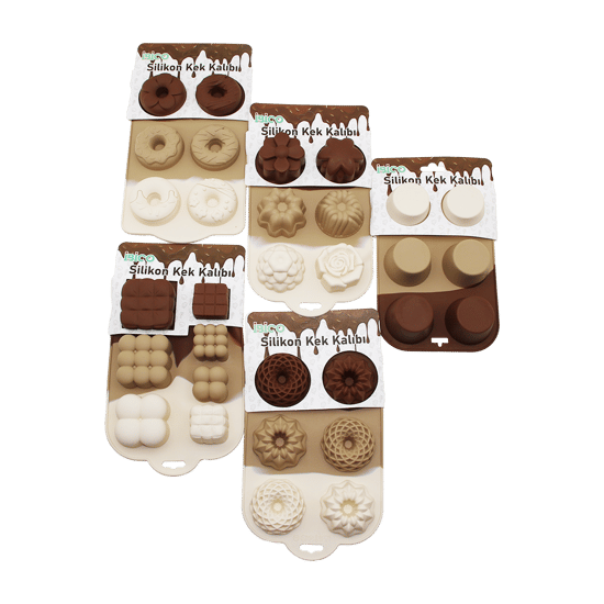 İ22-002 ( Klasik Çizgili Şekil) ( 6lı & Mini ) (silikon) Muffin Kek Kalıp ( Askılıklı Kartela )