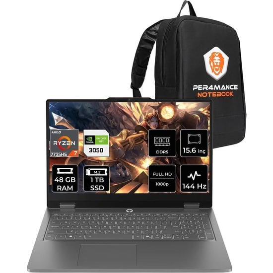 Lenovo Loq Essential Ryzen 7 7735hs Rtx 3050 48gb Ram 1tb Ssd 15.6" Fhd 144hz Freedos 83s00033trp323