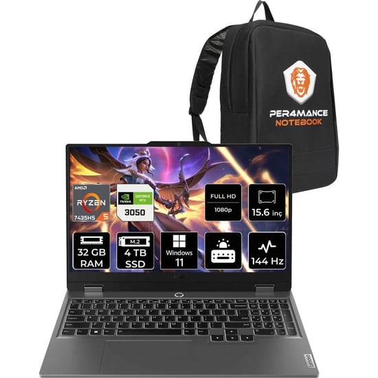 Lenovo Loq Ryzen 5 7235hs Rtx 3050 Gaming Laptop 32gb Ram 4tb Ssd 15.6" Fhd 144hz Win11 Pro + Per4 Ç