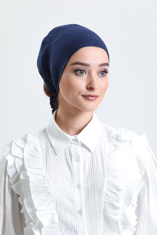 Hürrem Bone Lacivert Arkadan Bağlamalı Tesettür Bone Penye Düz Bone 1011_02
