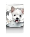 Beyaz Çiçekler Arasında Gülümseyen Yavru Köpek Baskılı Kupa Renkli