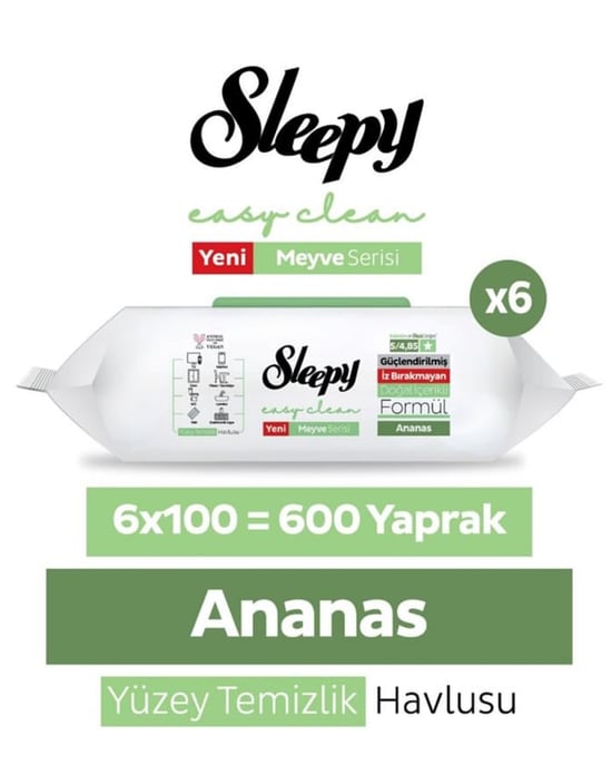 Sleepy Meyve Serisi Yüzey Temizlik Havlusu Mendili Ananas 100 Yaprak