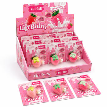 Çilek Figürlü Lip Balm – Meyve Tasarımlı Dudak Bakım Balmı