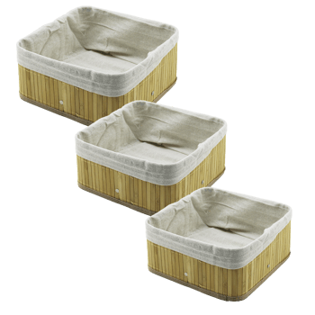 Pablito Home Pbt-596 (3 Boy) (kare) (bambu Kenar) Organizer Sepet (ahşap Altlık & Bezli) (25x25x11.5 -20.5x20.5x9.7 -17x17x7.7cm)