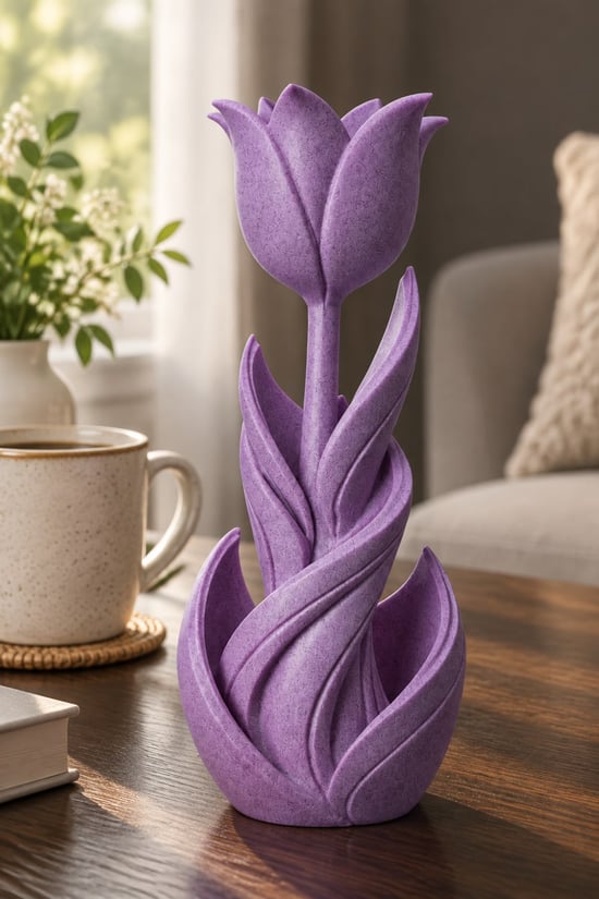 Spiral Lale Çiçeği Figürlü Dekoratif Biblo Mor