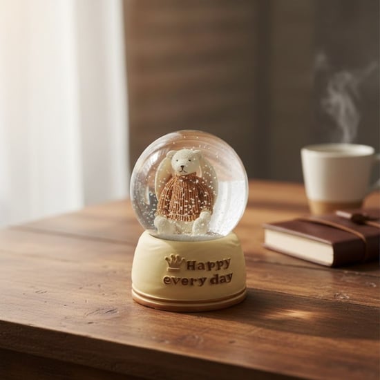 Buffer® Pilli İşıklı Müzikli Kar Küresi–sevimli Ayıcık Figürlü Eğlenceli Masaüstü Biblo, Led Aydınla