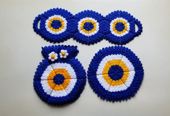 HERŞEY FIRSAT BANYO EL ÖRMESİ YÜN LİFİ 3'LÜ SET TAKIM NAZAR BONCUKLU - MAVİ