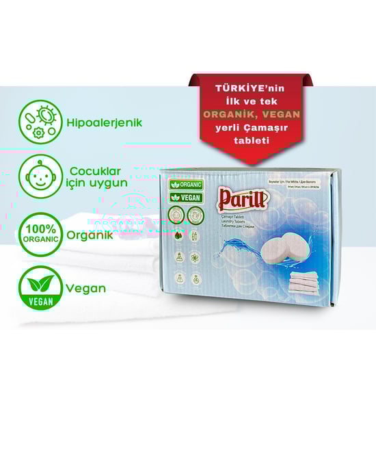 PARİLL Beyazlar İçin Çamaşır Tableti – Organik & Vegan 24 yıkama