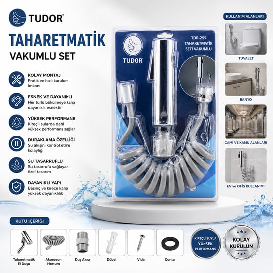 Tudor Tdr-255 ( Krom ) Taharatmatik Seti ( Taharatmetik El Duşu- Hortum - Mafsal ) ( Vakumlu Set )