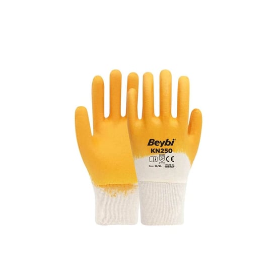 Beybi Kn250 Sarı Pamuk Nitril Iş Eldiveni 10 Beden