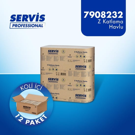 Servis Professional Z Katlı Kağıt Havlu 20x21 Cm 200 Yaprak 12'li Koli