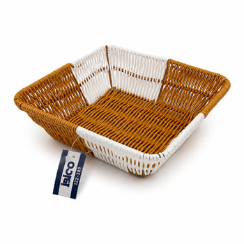 İ22-389 ( Kare ) ( Hasır ) ( K.rengi & Beyaz ) Ekmek Sepeti 24cm