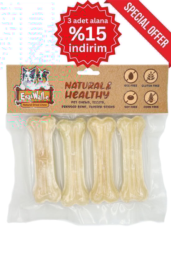 Eva & Walle Köpek Kemiği Doğal Beyaz 4’lü – 12 Cm Çiğneme Ve Diş Kaşıma Kemiği, Orta Ve Küçük Irklar Için