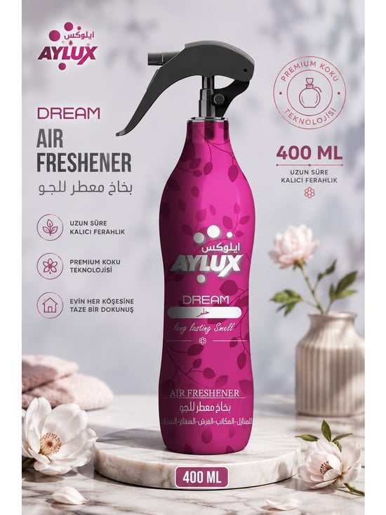 Aylux Dream Oda Parfümü, Tekstil Parfümü, Hava Ferahlatıcı, Koku Giderici ve Araç Kokusu 400 Ml