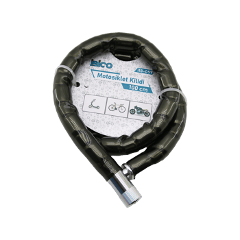 İ18-059 ( Tüp Anahtarlı ) ( Metal Kafa ) ( Çelik ) Motor & Bisiklet Kilit ( Silindirik Spiral Kilit ) ( Siyah Kılıf ) ( 22mm X 100cm )