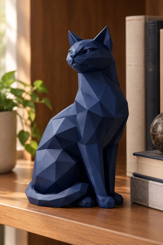 Asil Kedi Figürlü Dekoratif Biblo Lacivert