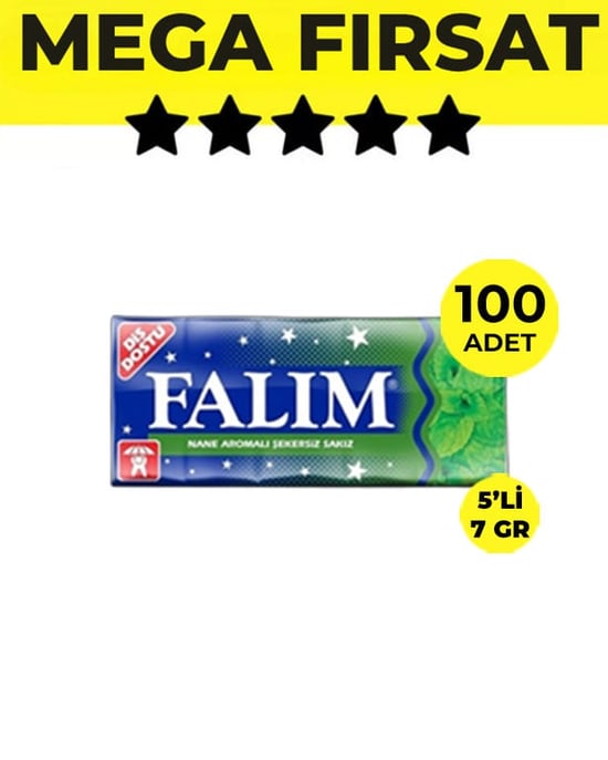 Falım Nane Aromalı Sakız (5'li 7gr x 100 Adet) Avantajlı Falım Paketi