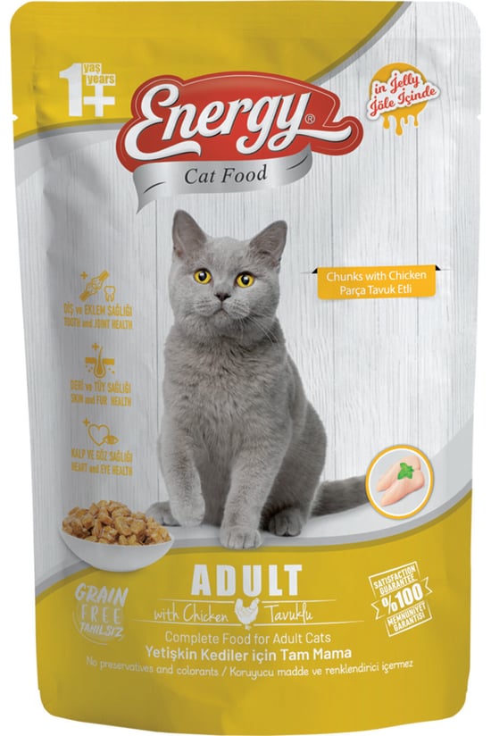 Energy Kedi Maması İslak Yetişkin Tavuklu 85gr & Yetişkin Sığır Etli 85gr Karma Paket