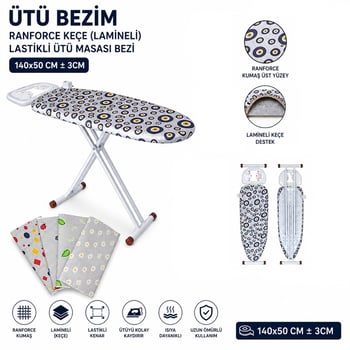 Ütü Bezim Ranforce Keçe ( Lamineli ) ( Lastikli ) ( Ütü Masası Bezi ) ( 140x50cm ± 3cm)