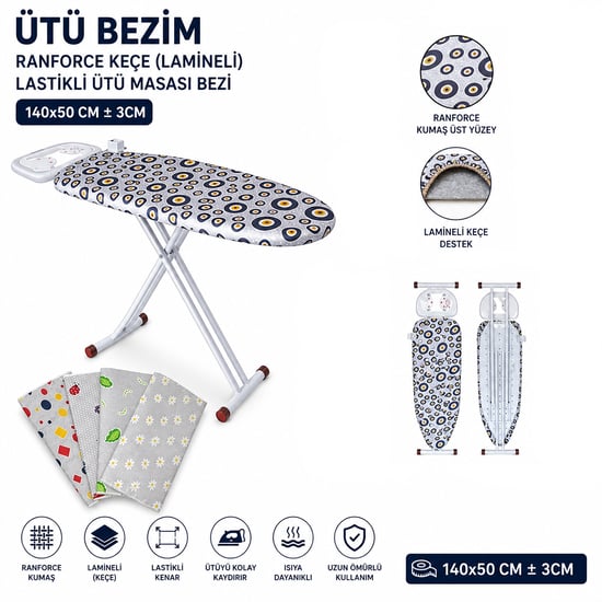 Ütü Bezim Ranforce Keçe ( Lamineli ) ( Lastikli ) ( Ütü Masası Bezi ) ( 140x50cm ± 3cm)
