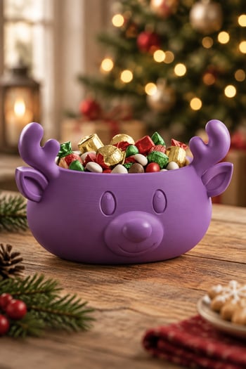 Sonbahar ve Noel Temalı Ren Geyiği Figürlü Bowl - Sunum Kabı Mor