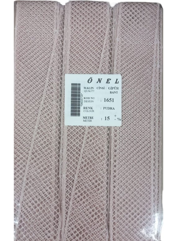 Dantel Polyester Güpür Bant Pudra 15 Metre En 3 Cm On-1651-pu