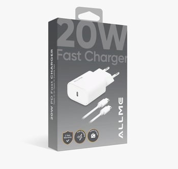 Allme 20w Pd Adaptör + 3a Type-c To Type-c Kablolu Hızlı Şarj Seti Ev Tipi