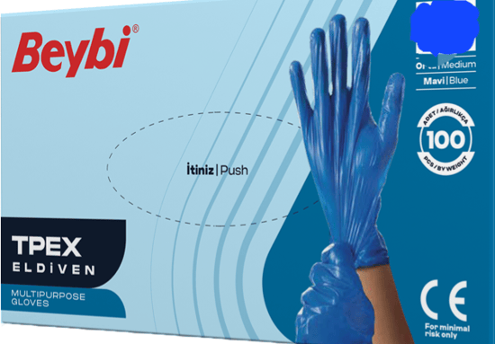 Beybi Tpex Eldiven 100lü Mavi L