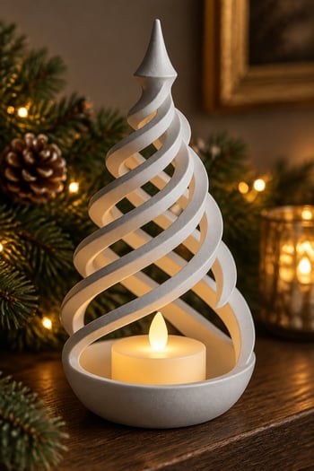 Minimalist Spiral Noel Ağacı Şeklinde Led Mum Tutucu Gümüş