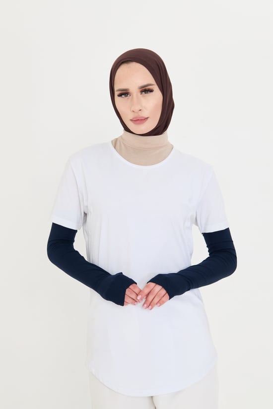 Hürrem Bone Lacivert Tesettür Parmak Geçmeli Kolluk Viskon Düz 1024_02