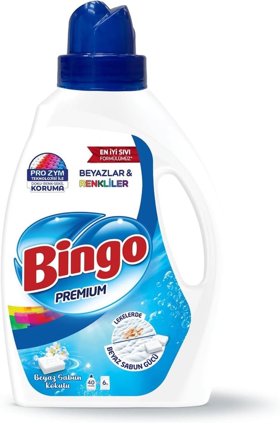 Bingo Sıvı Çamaşır Deterjanı Premium Beyazlar & Renkliler Beyaz Sabun 2600 Ml