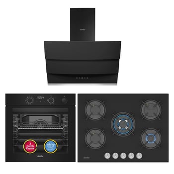 Simfer 0+10 Fonksiyon Steam Master Siyah 3'lü Ankastre Set ( 8244 Fırın - 3750 Ocak - 8678 Davlumbaz)