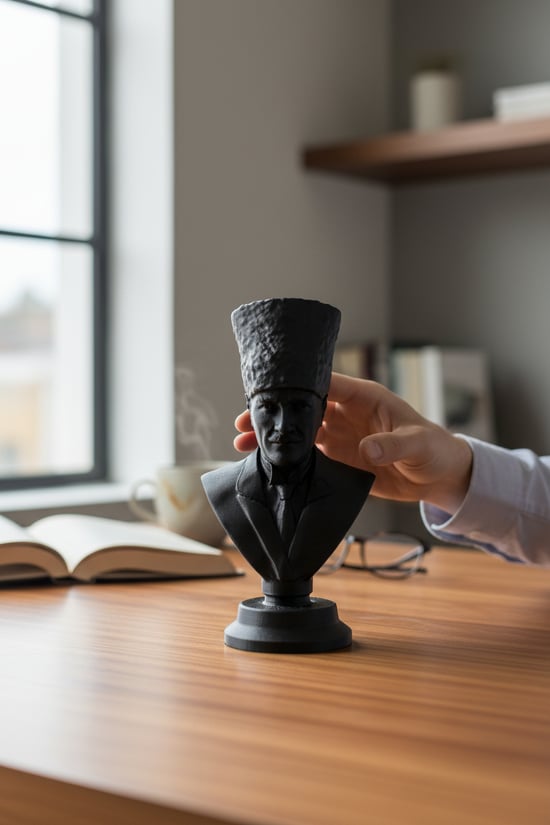 Atatürk Büstü Figürlü Mini Biblo Siyah