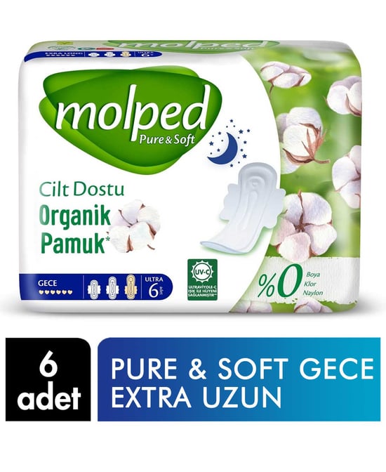 Molped Hijyenik Ped Pure&soft 6'lı Gece
