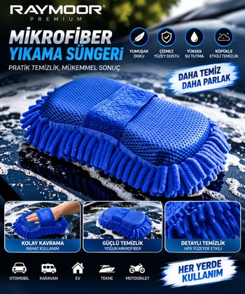 Mikrofiber Araç Yıkama Süngeri – Çift Taraflı Oto Yıkama Pedi, Tutma Bantlı Mikrofiber Temizlik Süngeri