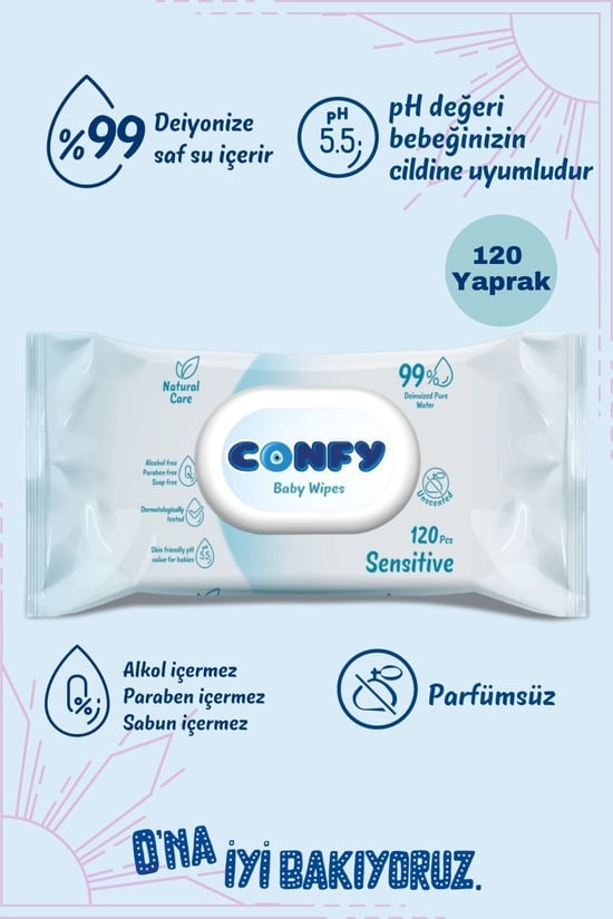 Confy Sensitive Bebeklere Özel İslak Mendil 120 Yaprak