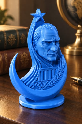 Ay Yıldızlı Atatürk Figürlü Dekoratif Mini Biblo Mavi