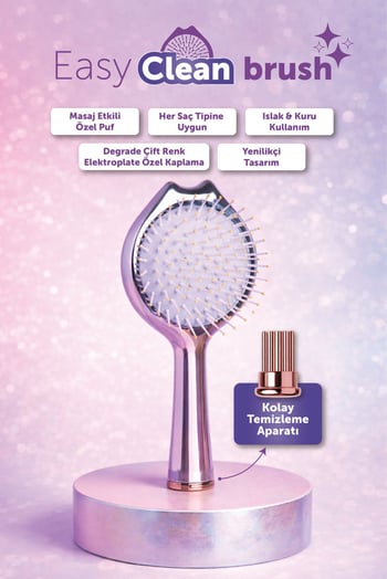 Proco Beauty Premıum Easy Clean Saç Fırçası - Temizleme Aparatlı - Özel Tasarım ( Işıltılı Lacivert Mor Degrade )