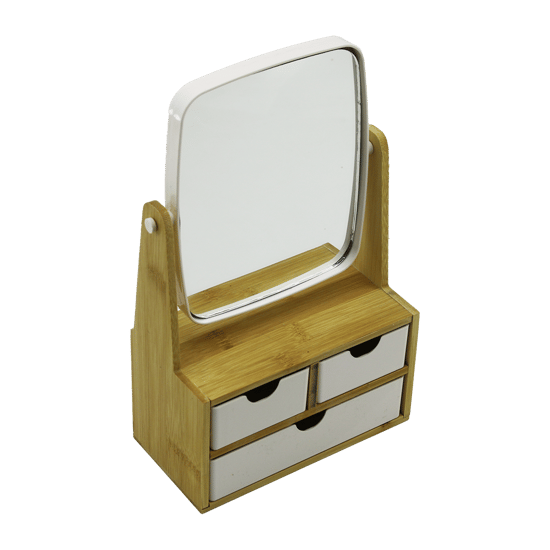 Wenken Ur-3470 (3 Çekmeceli) (bambu Ahşap Standlı=9x9.5x18x21.5cm) (makyaj Aynası=15x18cm) (takılık 2+1) Organizer
