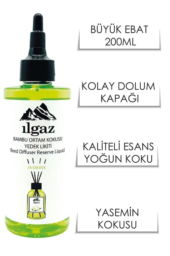 Ilgaz Yasemin Yedek Likit Şişe Oda Kokusu Jasmine Bambu Çubuklu Oda Kokusu 200 ml